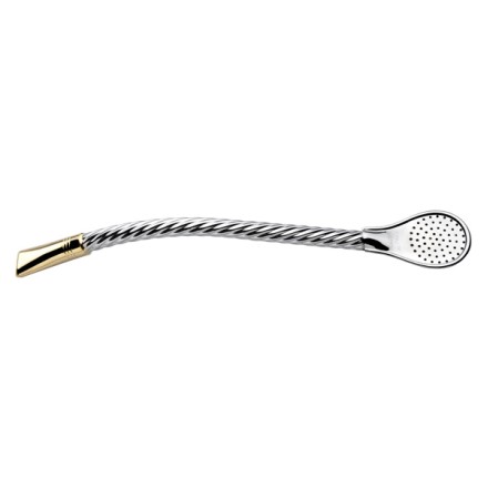 Bomba para Tereré Curvada Espiral 19cm com Banho de Alpaca