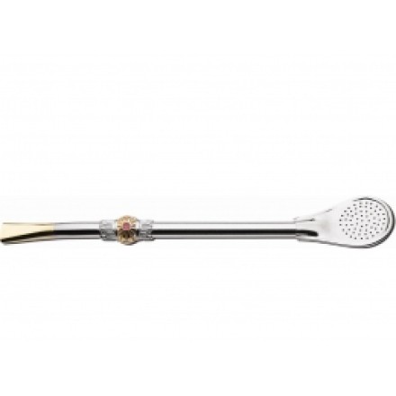 Bomba para Tereré de Ferro 19cm com Pedra Decorativa e Bico Dourado