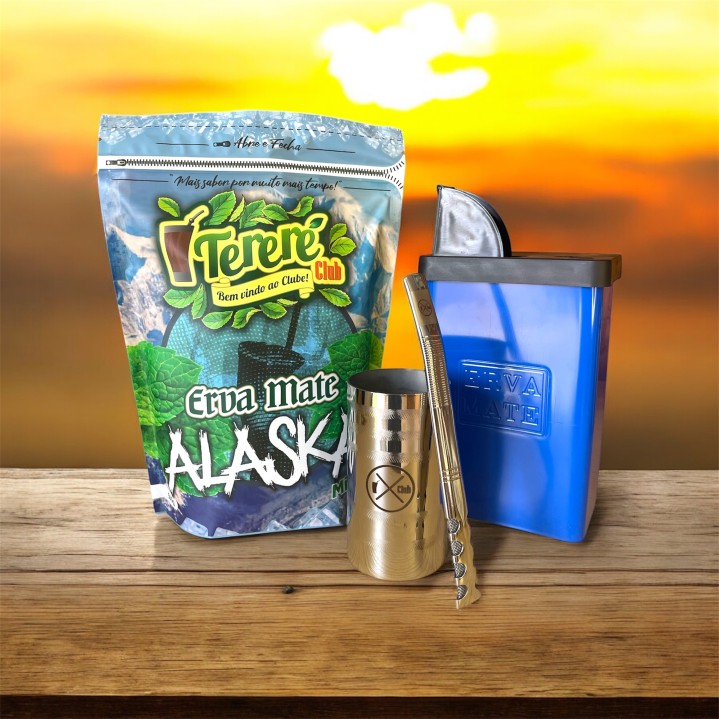 Kit para Tereré com Erva + Copo Inox Redondo Premium + Bomba Inox V8 + Porta Erva