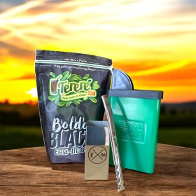 Kit para Tereré com Erva + Copo Inox Quadrado Premium + Bomba Inox V8 + Porta Erva