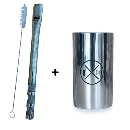 Kit Tereré Copo Inox Reforçado 300ml + Bomba Prime Tela Redonda 19cm