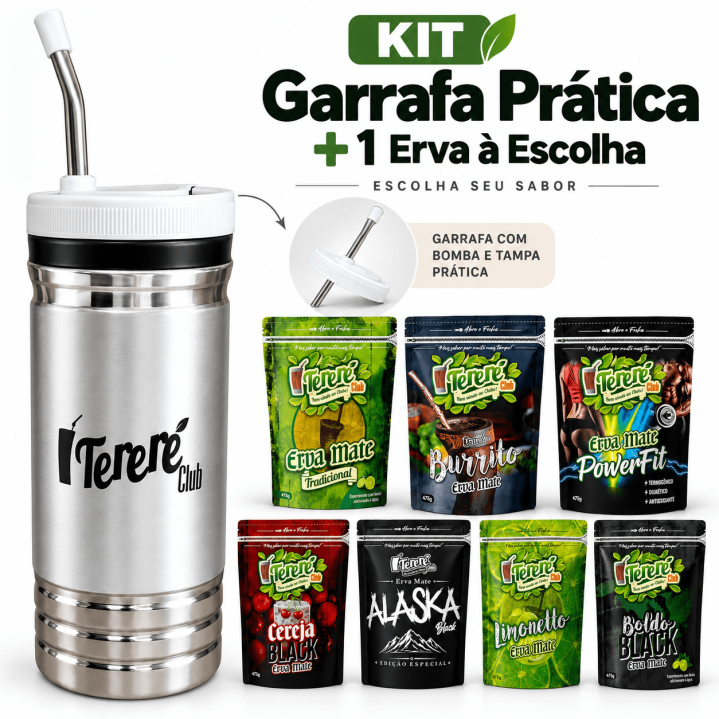 Kit Tereré Garrafa Térmica Prática 500ml + Erva-Mate à Escolha