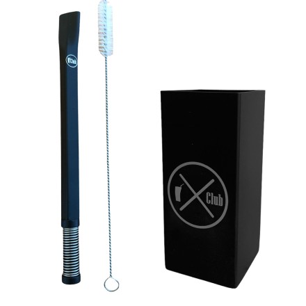 Kit Tereré Copo Inox Quadrado Preto 250ml + Bomba Inox com Mola Desmontável