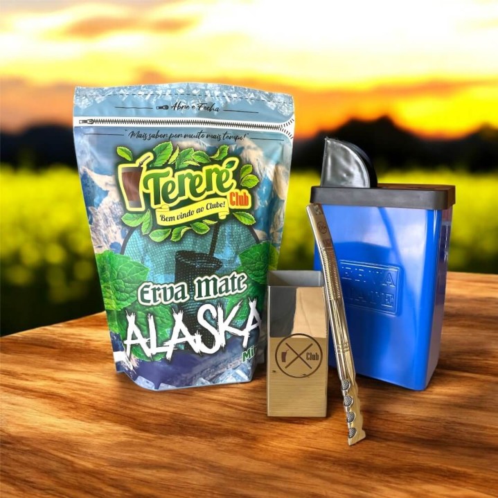 Kit para Tereré com Erva + Copo Inox Quadrado Premium + Bomba Inox V8 + Porta Erva